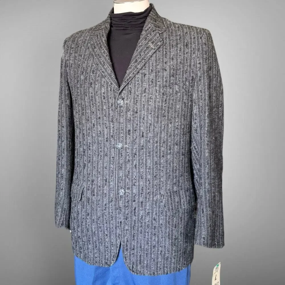Vintage Harris Wool Tweed Blazer 38R Mod Jacket 1950s Grey 3 Button Sport Coat